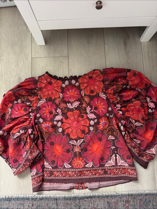 FARM Rio Tops - FARM Rio Red and Pink Floral Puff-Sleeve Blouse